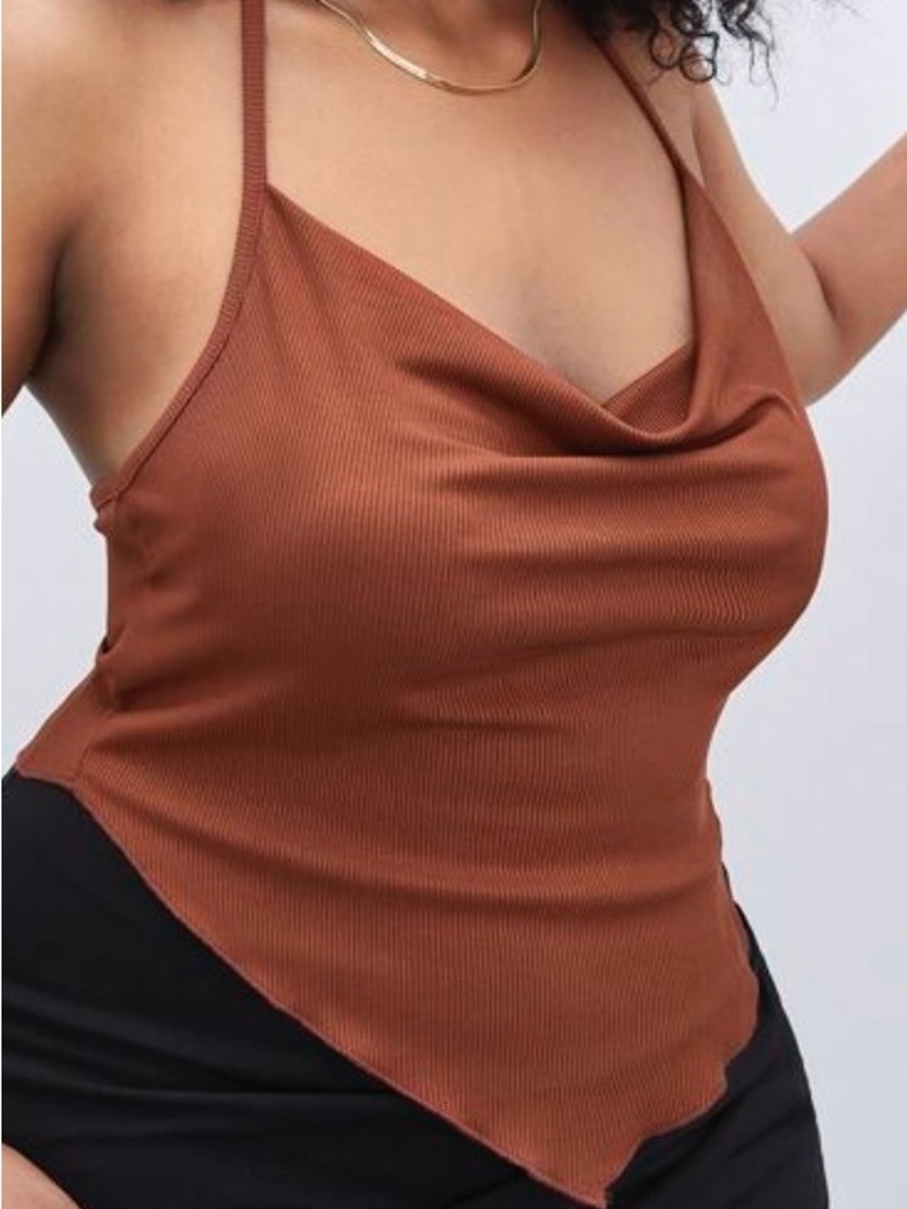 SHEIN Rust Brown Cowl Neck Spaghetti Strap Tank